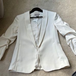 White blazer with gathered sleeves